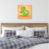 Cute Baby Dragon Holding Cup on Orange Canvas Afdruk (Insitu (Slaapkamer))