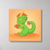 Cute Baby Dragon Holding Cup on Orange Canvas Afdruk (Voorkant)