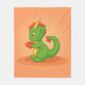 Cute Baby Dragon Holding Cup on Orange Fleece Deken (Voorkant)