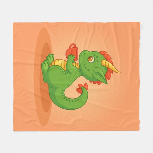 Cute Baby Dragon Holding Cup on Orange Fleece Deken (Voorkant (Horizontaal))