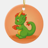 Cute Baby Dragon Holding Cup on Orange Keramisch Ornament (Voorkant)
