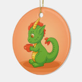Cute Baby Dragon Holding Cup on Orange Keramisch Ornament (Links)