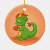 Cute Baby Dragon Holding Cup on Orange Keramisch Ornament (Achterkant)