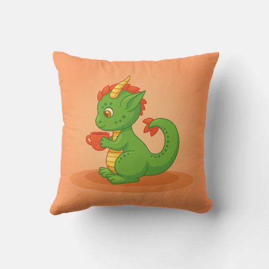 Cute Baby Dragon Holding Cup on Orange Kussen (Achterkant)