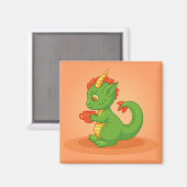 Cute Baby Dragon Holding Cup on Orange Magneet (Voorkant / Achterkant)