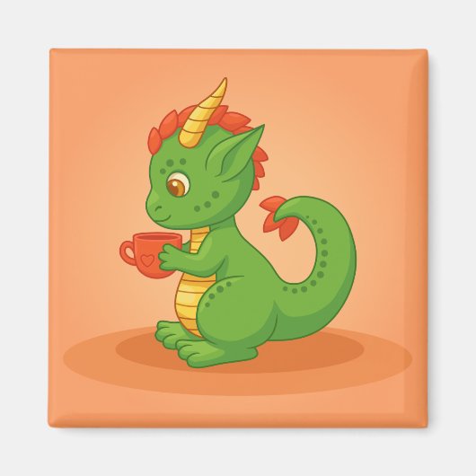Cute Baby Dragon Holding Cup on Orange Magneet (Voorkant)