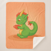 Cute Baby Dragon Holding Cup on Orange Sherpa Deken (Voorkant)