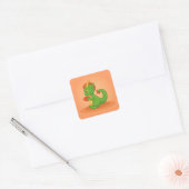 Cute Baby Dragon Holding Cup on Orange Vierkante Sticker (Envelop)