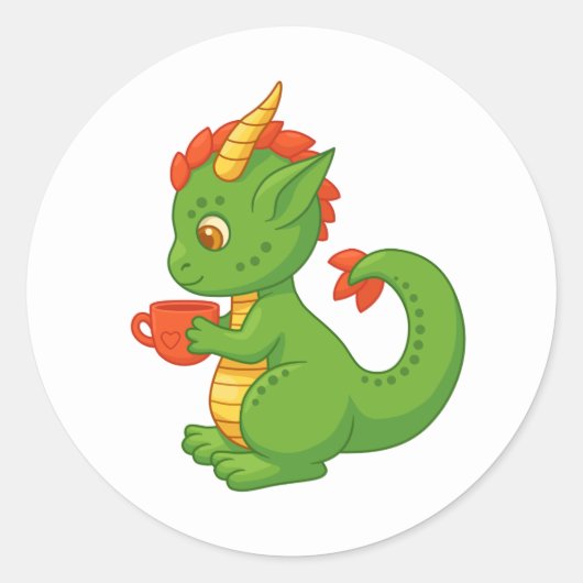 Cute Baby Dragon Holding Cup Ronde Sticker (Voorkant)