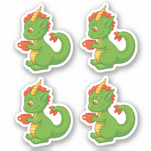 Cute Baby Dragon Holding Cup Set of 4 Sticker (Voorkant)