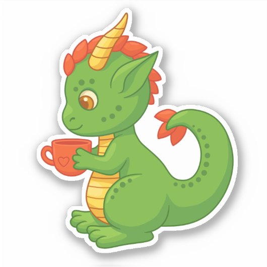Cute Baby Dragon Holding Cup Sticker (Voorkant)