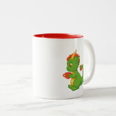 Cute Baby Dragon Holding Cup Two-Tone Mug Tweekleurige Koffiemok (Voorkant rechts)