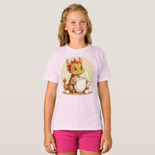 Cute Baby Dragon Hot Chocolate Kids Kawaii Cozy De T-shirt (Voorkant volledig)