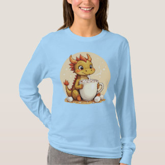 Cute Baby Dragon Hot Chocolate Kids Kawaii Cozy De T-shirt