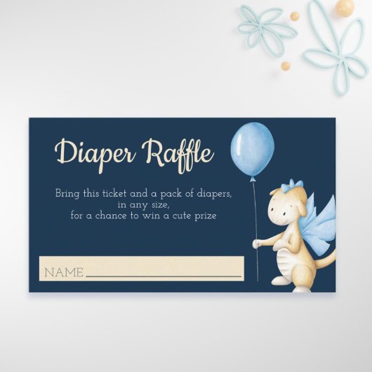 Cute Baby Dragon met Balloon Diaper Raffle Informatiekaartje