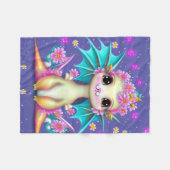 Cute Baby Dragon met roze bloemen Fleece Deken (Voorkant (Horizontaal))
