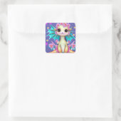 Cute Baby Dragon met roze bloemen Vierkante Sticker (Tas)