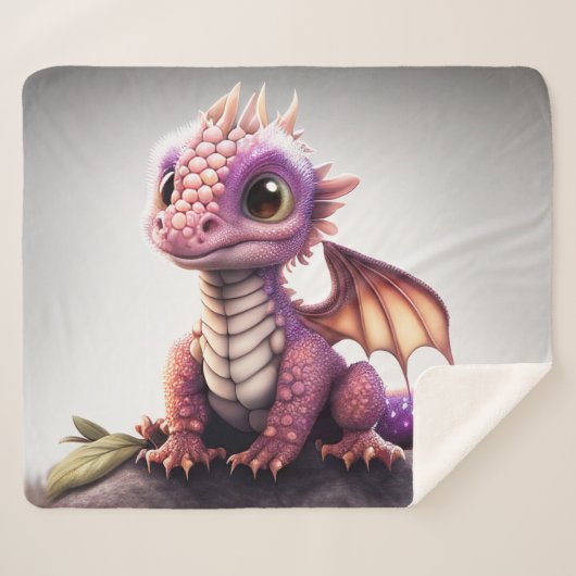Cute Baby Dragon Sherpa Deken (Voorkant (horizontaal))