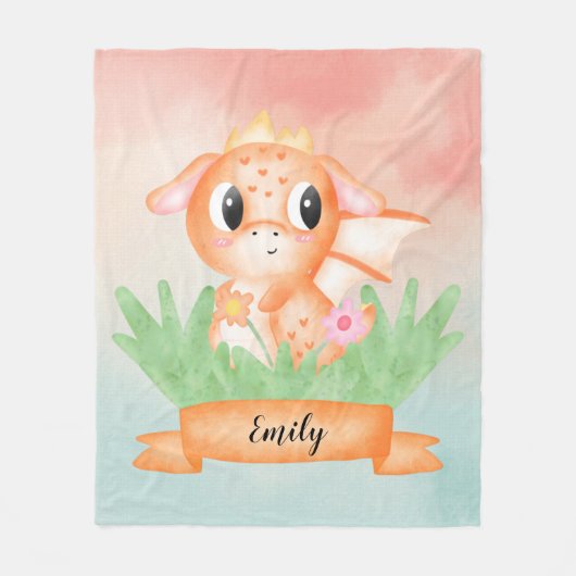 Cute Baby Dragon Waterverf Fleece Blanket (Voorkant)