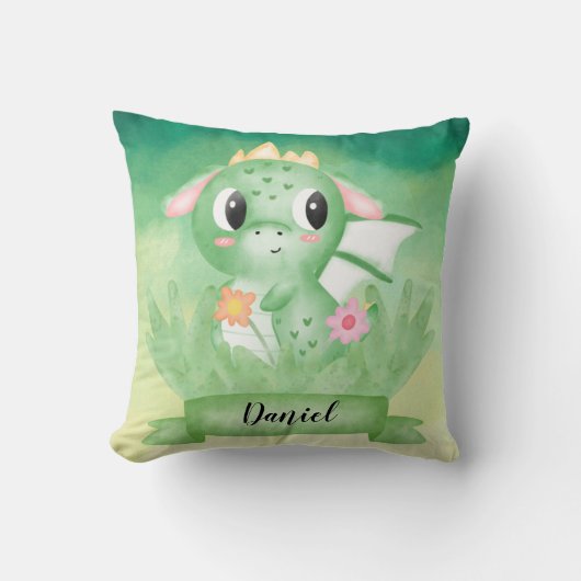 Cute Baby Dragon Waterverf Kussen (Voorkant)