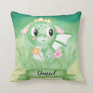 Cute Baby Dragon Waterverf Kussen