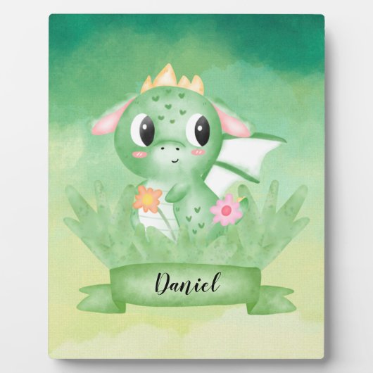 Cute Baby Dragon Waterverf Plaque Fotoplaat (Voorkant)