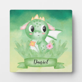 Cute Baby Dragon Waterverf Plaque Fotoplaat