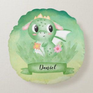 Cute Baby Dragon Waterverf Rond Kussen