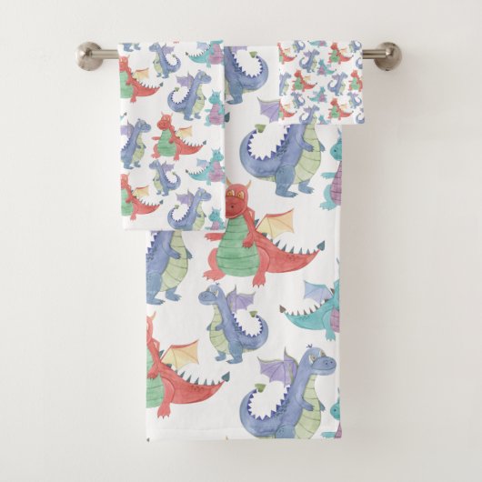 Cute Baby Dragons Happy Dancing Funny Cartoon Kind Bad Handdoek (Insitu)