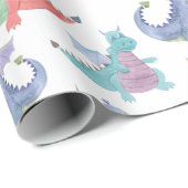 Cute Baby Dragons Happy Dancing Funny Kinder Carto Cadeaupapier (Rol Hoek)