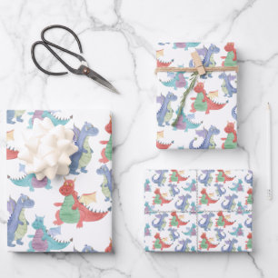 Cute Baby Dragons Happy Dancing Funny Kinder Carto Inpakpapier Vel