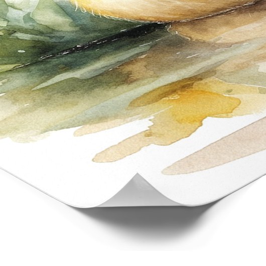 Cute Baby Duck, Duck op een Pond Waterverf Poster (Hoek)