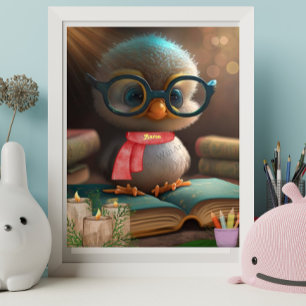 Cute Baby Duck leest een boek gepersonaliseerde ku Poster