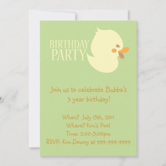 Cute Baby Ducking Rubber Ducky Birthday Invitae Kaart (Voorkant)