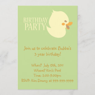 Cute Baby Ducking Rubber Ducky Birthday Invitae Kaart