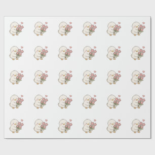 Cute Baby Eend met Tulpboeket Esthetiek Cadeaupapier