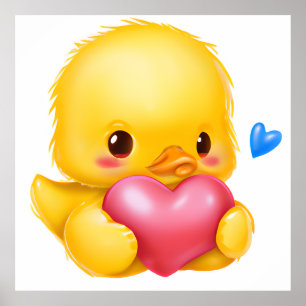 Cute baby eendje met een roze Valentijnshart Poster