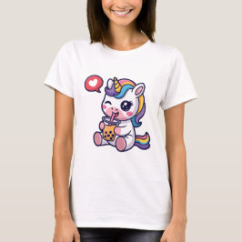 Cute Baby Eenhoorn Drinkt Bubbelthee Grappige Boba T-shirt