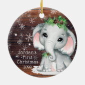 Cute BABY EERST CHRISTMAS Elephant Wood Snowflake Keramisch Ornament (Achterkant)