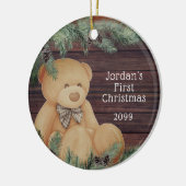 Cute BABY EERSTE CHRISTMAS Teddy Bear Wood Pine Keramisch Ornament (Links)