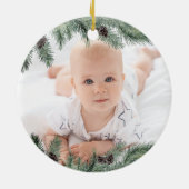 Cute BABY EERSTE CHRISTMAS Teddy Bear Wood Pine Keramisch Ornament (Achterkant)