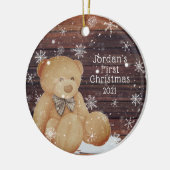 Cute BABY EERSTE CHRISTMAS Teddy Bear Wood Sneeuw Keramisch Ornament (Links)