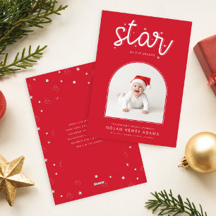 Cute Baby Eerste Kerst Foto Geboorte Aankondiging