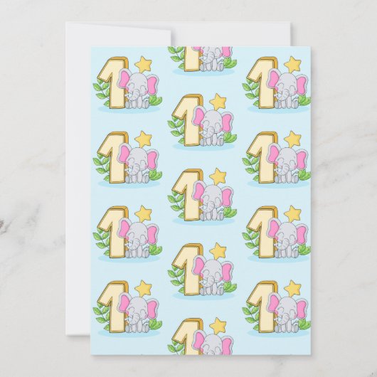 Cute Baby Elephant 1st Birthday Party Invitation Kaart (Achterkant)