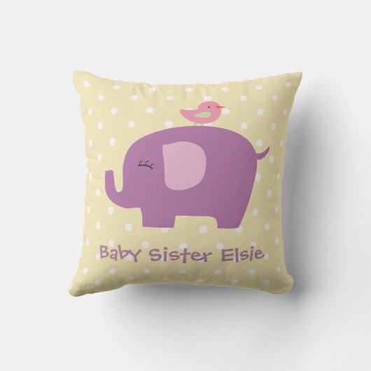 Cute Baby Elephant and Bird Personalised Pillow Kussen (Achterkant)