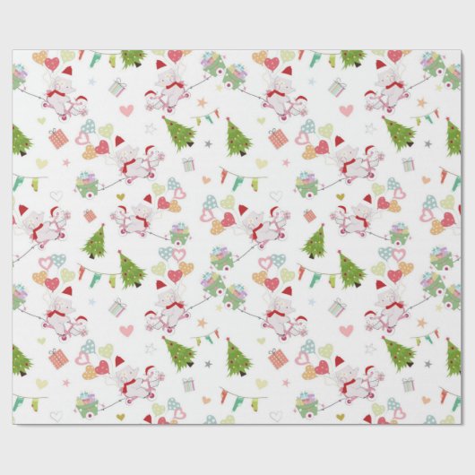 Cute Baby Elephant and Bunny Pattern Cadeaupapier (Vlak)