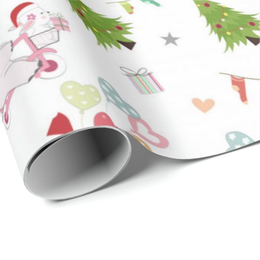 Cute Baby Elephant and Bunny Pattern Cadeaupapier (Rol Hoek)