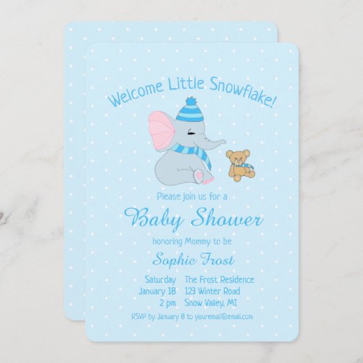 Cute Baby Elephant and Teddy Bear Baby shower Kaart (Voorkant / Achterkant)