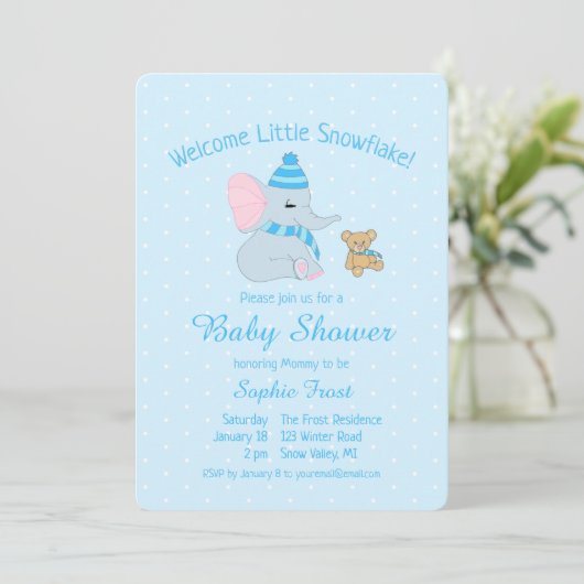 Cute Baby Elephant and Teddy Bear Baby shower Kaart (Staand voorkant)