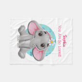 Cute Baby Elephant Art, Child's Name & Message Fleece Deken (Voorkant (Horizontaal))